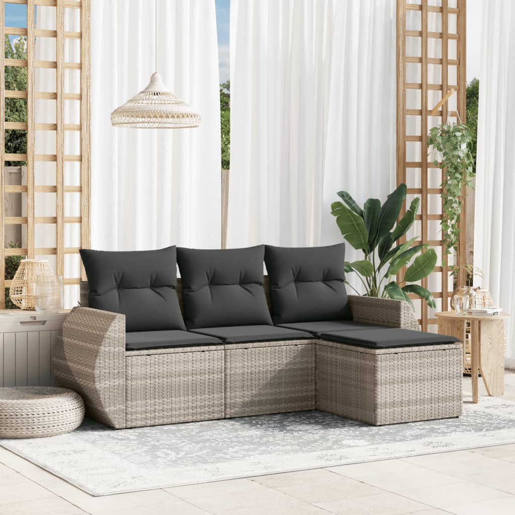 4-tlg. Garten-Sofagarnitur mit Kissen Schwarz Poly Rattan