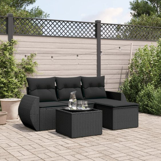 4-tlg. Garten-Sofagarnitur mit Kissen Schwarz Poly Rattan
