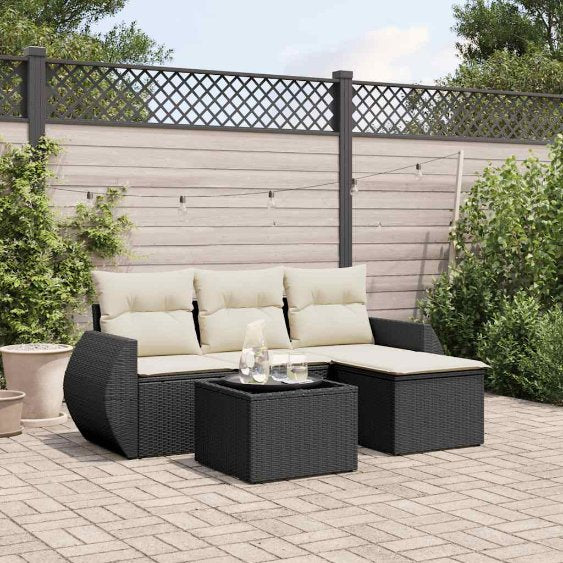4-tlg. Garten-Sofagarnitur mit Kissen Schwarz Poly Rattan