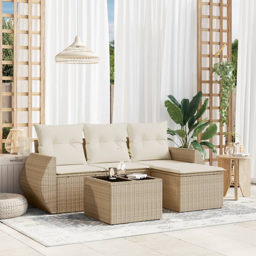 4-tlg. Garten-Sofagarnitur mit Kissen Schwarz Poly Rattan