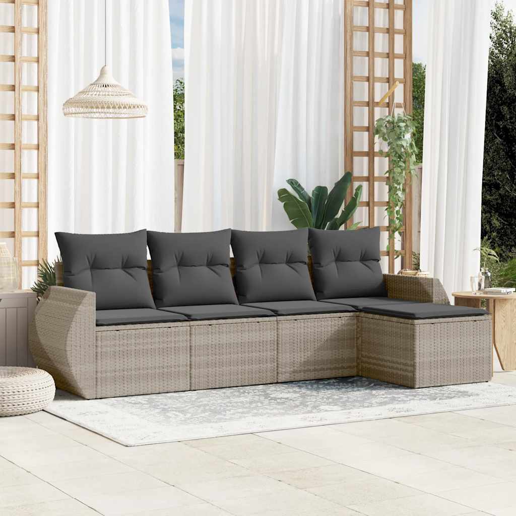 5-tlg. Garten-Sofagarnitur mit Kissen Schwarz Poly Rattan