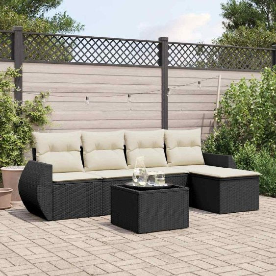 5-tlg. Garten-Sofagarnitur mit Kissen Schwarz Poly Rattan