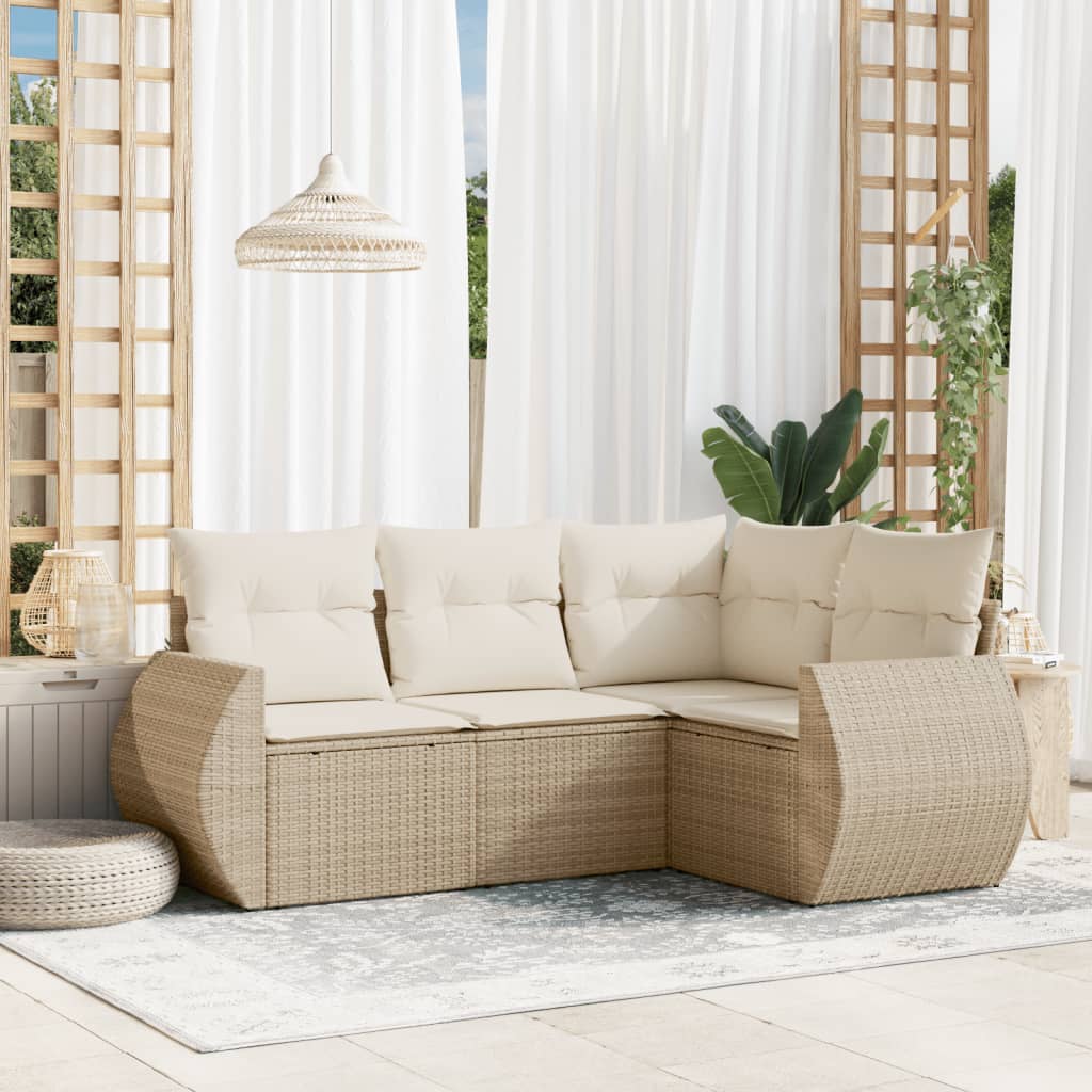 4-tlg. Garten-Sofagarnitur mit Kissen Schwarz Poly Rattan