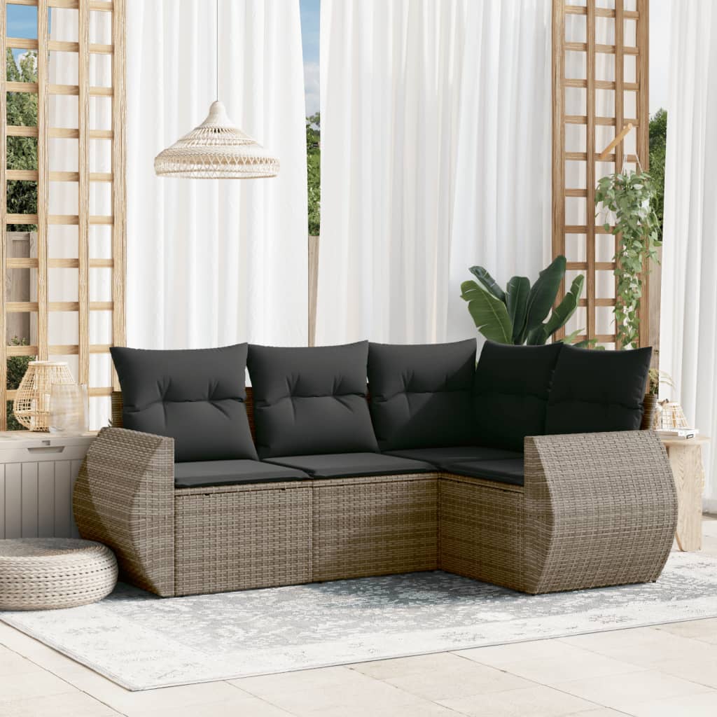 4-tlg. Garten-Sofagarnitur mit Kissen Schwarz Poly Rattan