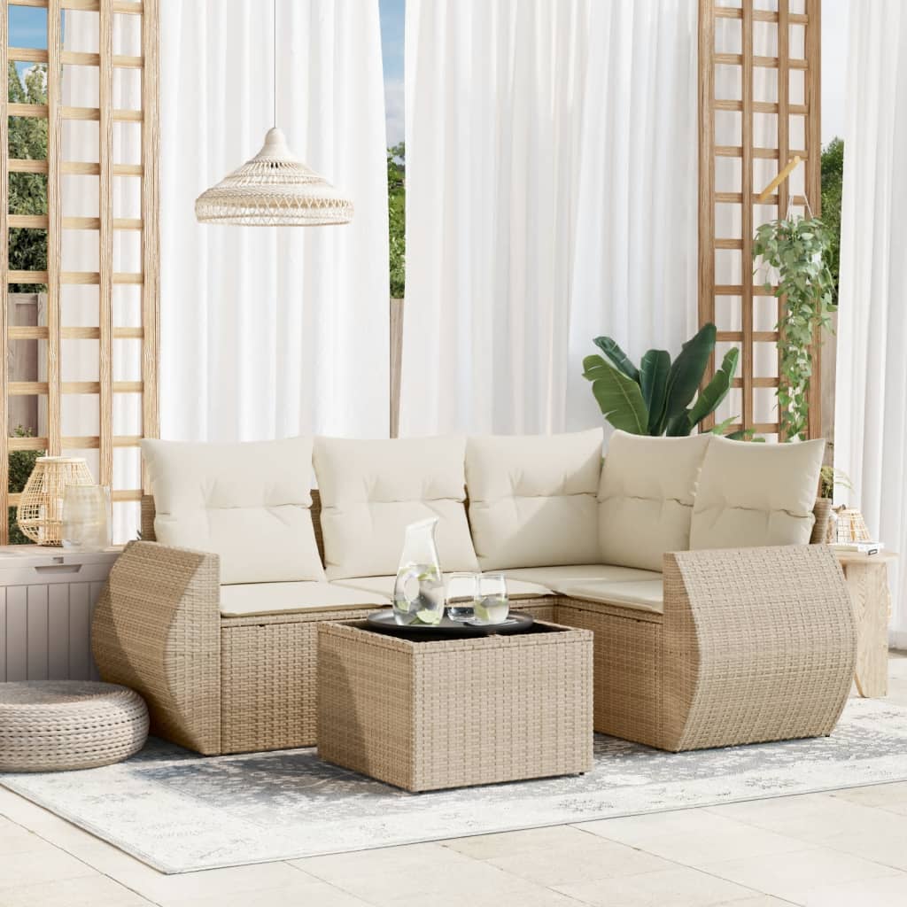 4-tlg. Garten-Sofagarnitur mit Kissen Schwarz Poly Rattan