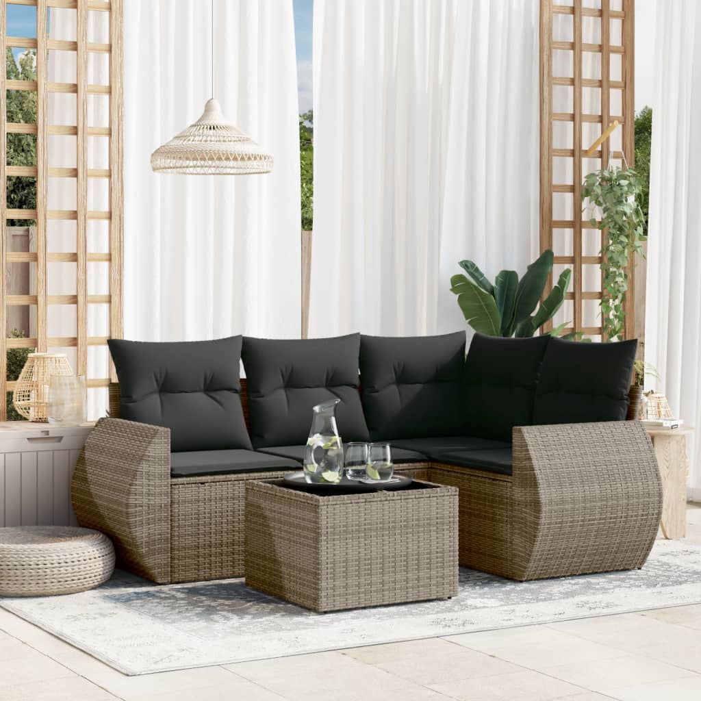 4-tlg. Garten-Sofagarnitur mit Kissen Schwarz Poly Rattan