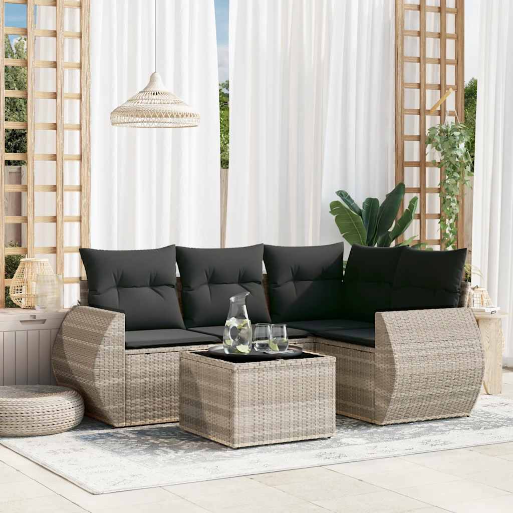 4-tlg. Garten-Sofagarnitur mit Kissen Schwarz Poly Rattan