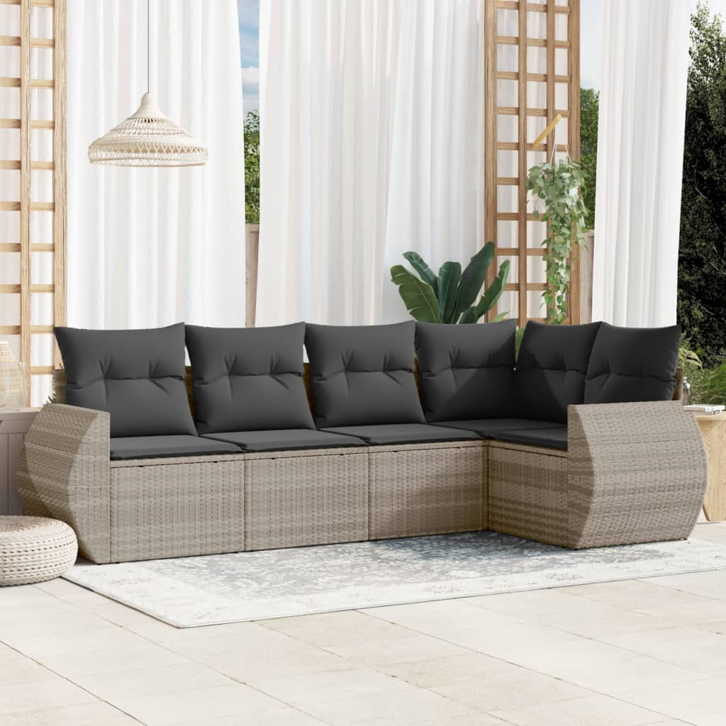 5-tlg. Garten-Sofagarnitur mit Kissen Schwarz Poly Rattan