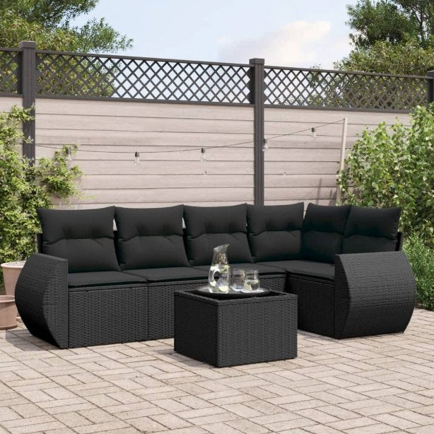 5-tlg. Garten-Sofagarnitur mit Kissen Schwarz Poly Rattan