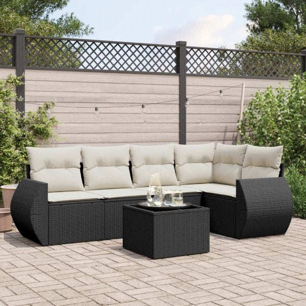 5-tlg. Garten-Sofagarnitur mit Kissen Schwarz Poly Rattan