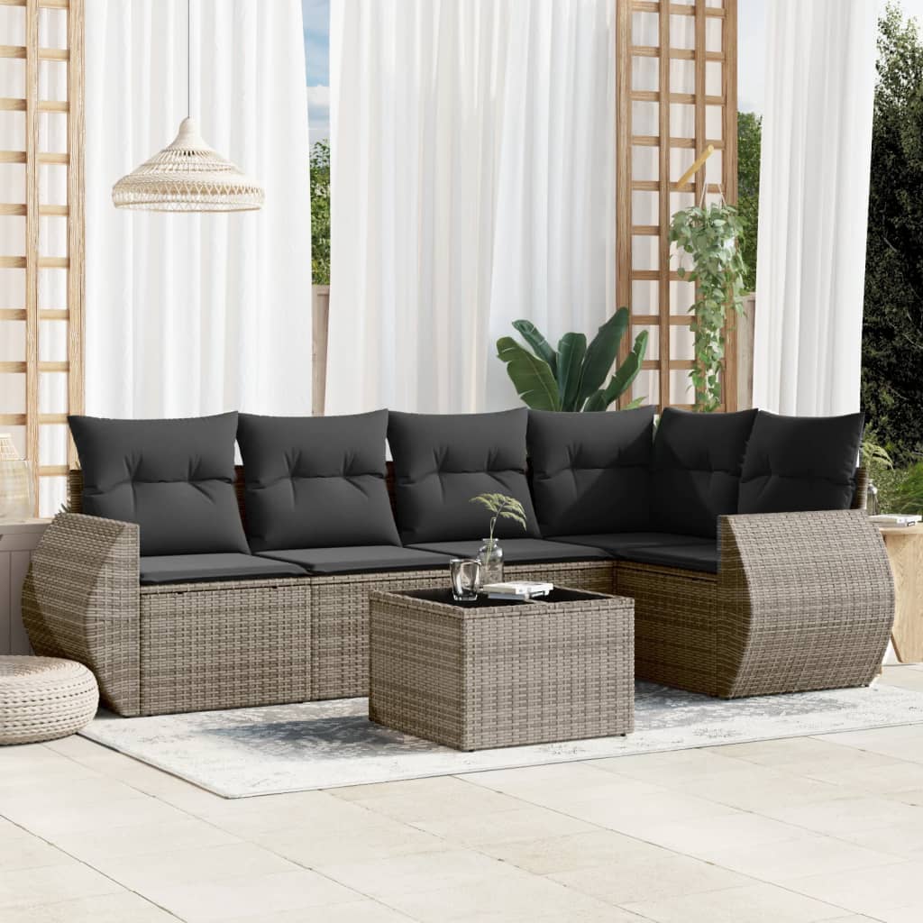 5-tlg. Garten-Sofagarnitur mit Kissen Schwarz Poly Rattan