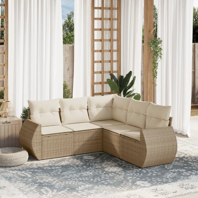 5-tlg. Garten-Sofagarnitur mit Kissen Schwarz Poly Rattan