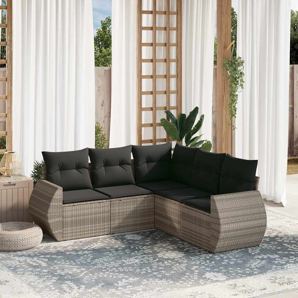 5-tlg. Garten-Sofagarnitur mit Kissen Schwarz Poly Rattan