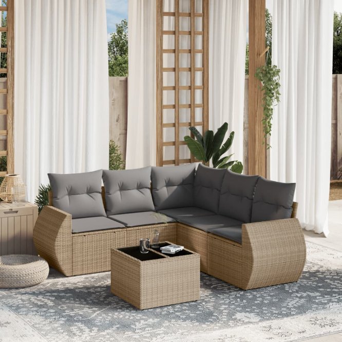 5-tlg. Garten-Sofagarnitur mit Kissen Schwarz Poly Rattan