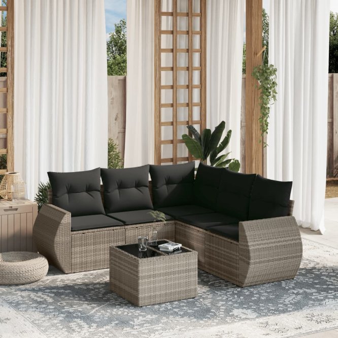 5-tlg. Garten-Sofagarnitur mit Kissen Schwarz Poly Rattan