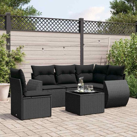 5-tlg. Garten-Sofagarnitur mit Kissen Schwarz Poly Rattan