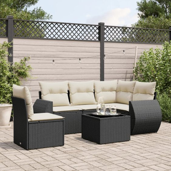 5-tlg. Garten-Sofagarnitur mit Kissen Schwarz Poly Rattan