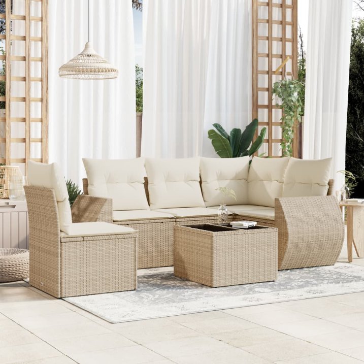 5-tlg. Garten-Sofagarnitur mit Kissen Schwarz Poly Rattan