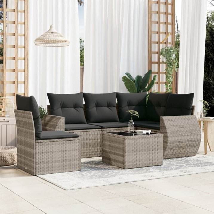 5-tlg. Garten-Sofagarnitur mit Kissen Schwarz Poly Rattan