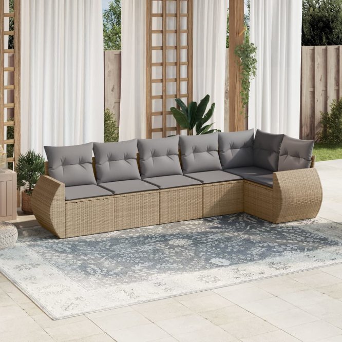 6-tlg. Garten-Sofagarnitur mit Kissen Schwarz Poly Rattan