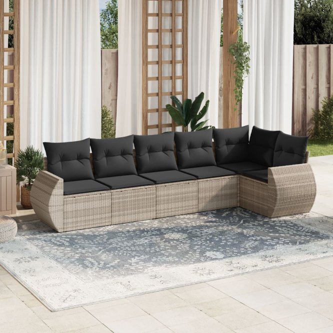 6-tlg. Garten-Sofagarnitur mit Kissen Schwarz Poly Rattan