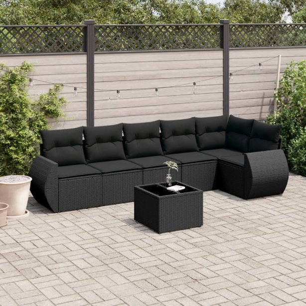 6-tlg. Garten-Sofagarnitur mit Kissen Schwarz Poly Rattan
