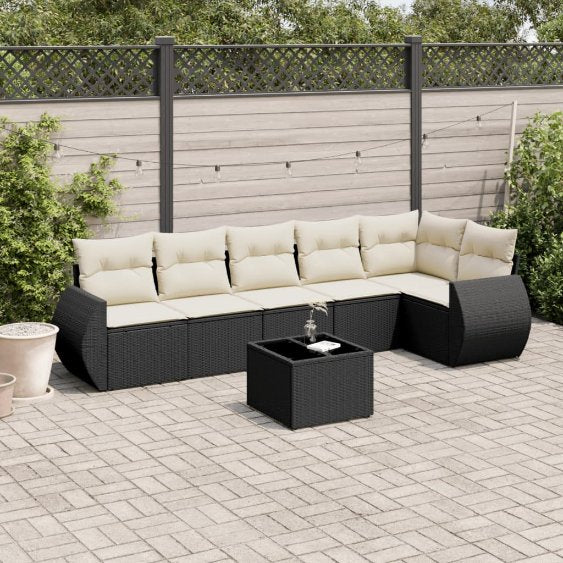 6-tlg. Garten-Sofagarnitur mit Kissen Schwarz Poly Rattan