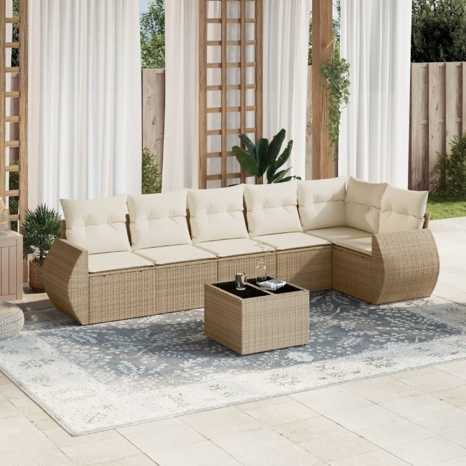 6-tlg. Garten-Sofagarnitur mit Kissen Schwarz Poly Rattan