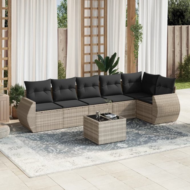 6-tlg. Garten-Sofagarnitur mit Kissen Schwarz Poly Rattan