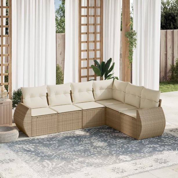 6-tlg. Garten-Sofagarnitur mit Kissen Schwarz Poly Rattan