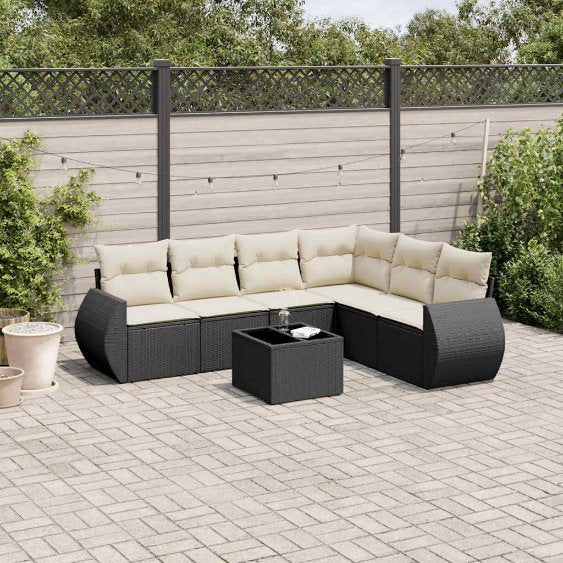 6-tlg. Garten-Sofagarnitur mit Kissen Schwarz Poly Rattan