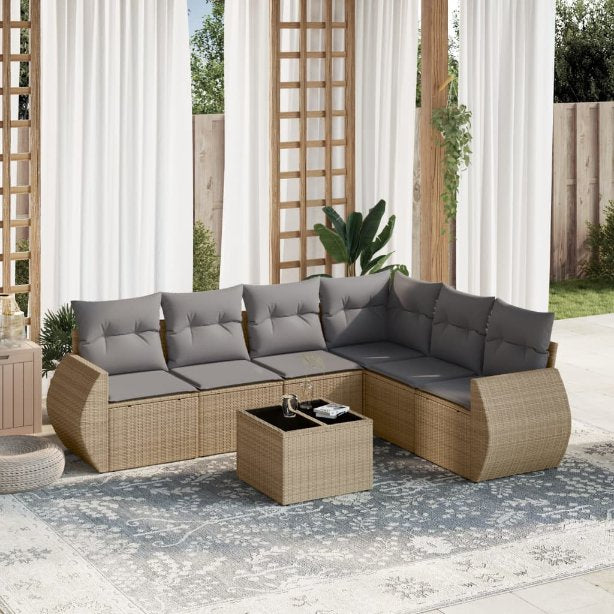 6-tlg. Garten-Sofagarnitur mit Kissen Schwarz Poly Rattan