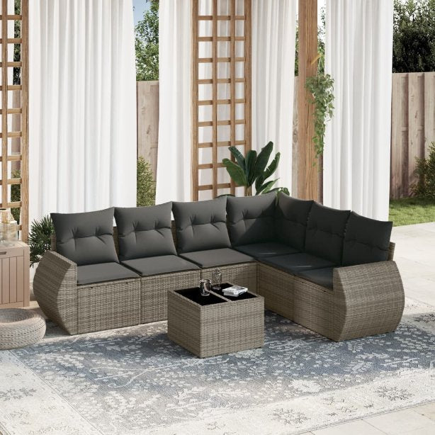 6-tlg. Garten-Sofagarnitur mit Kissen Schwarz Poly Rattan