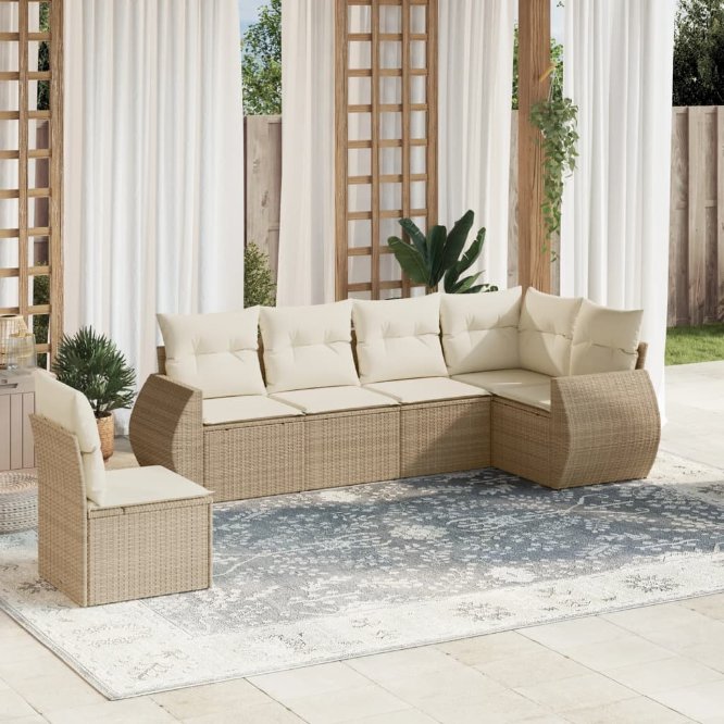 6-tlg. Garten-Sofagarnitur mit Kissen Schwarz Poly Rattan