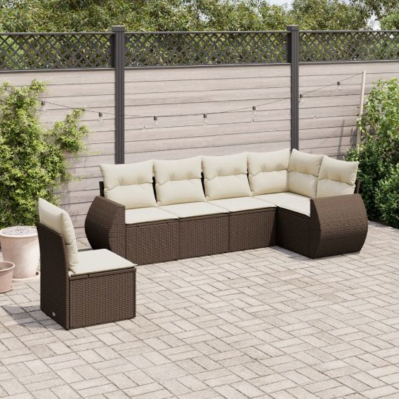 6-tlg. Garten-Sofagarnitur mit Kissen Schwarz Poly Rattan
