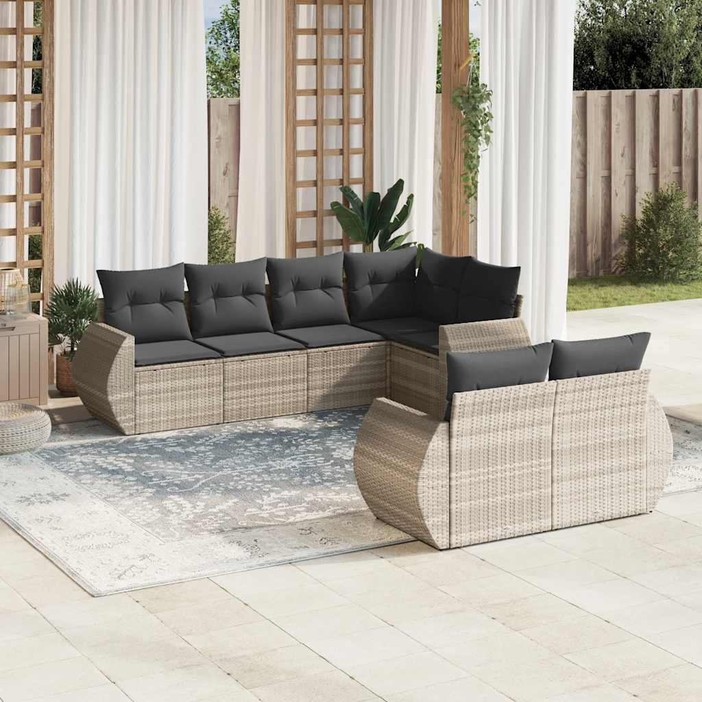 7-tlg. Garten-Sofagarnitur mit Kissen Schwarz Poly Rattan