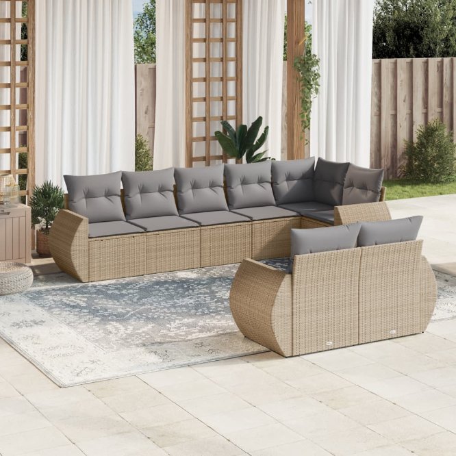 8-tlg. Garten-Sofagarnitur mit Kissen Schwarz Poly Rattan