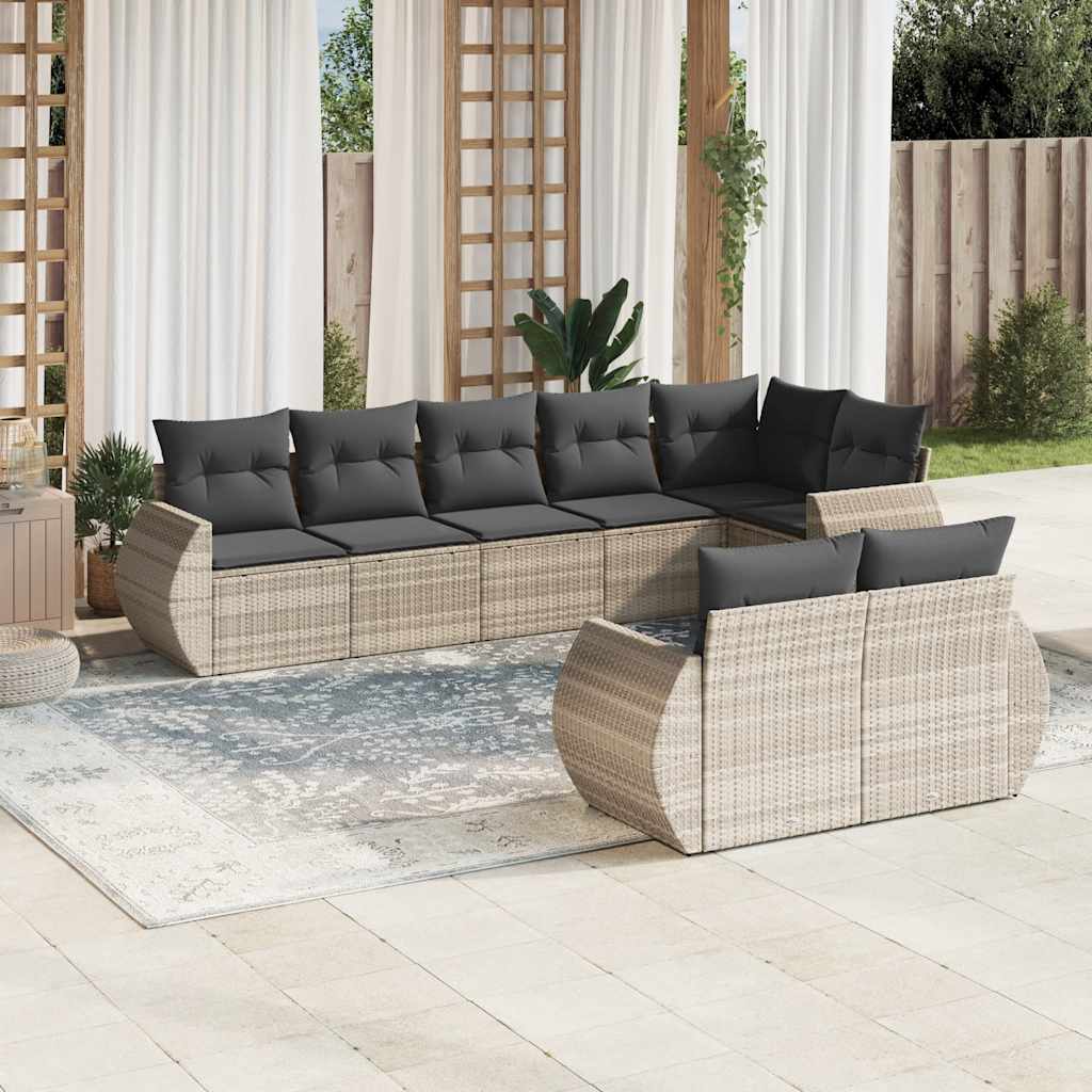 8-tlg. Garten-Sofagarnitur mit Kissen Schwarz Poly Rattan