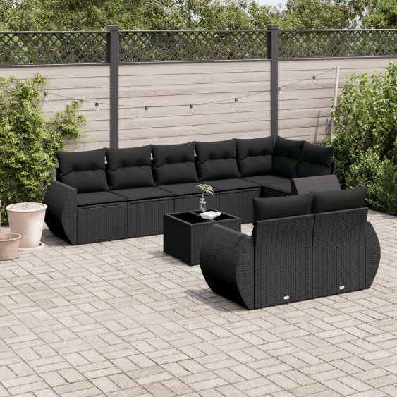 8-tlg. Garten-Sofagarnitur mit Kissen Schwarz Poly Rattan