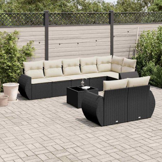 8-tlg. Garten-Sofagarnitur mit Kissen Schwarz Poly Rattan