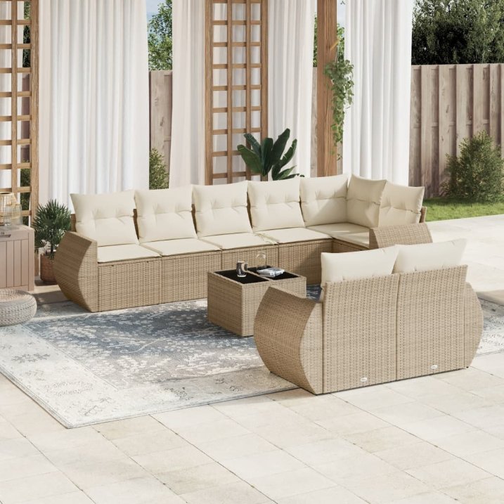 8-tlg. Garten-Sofagarnitur mit Kissen Schwarz Poly Rattan
