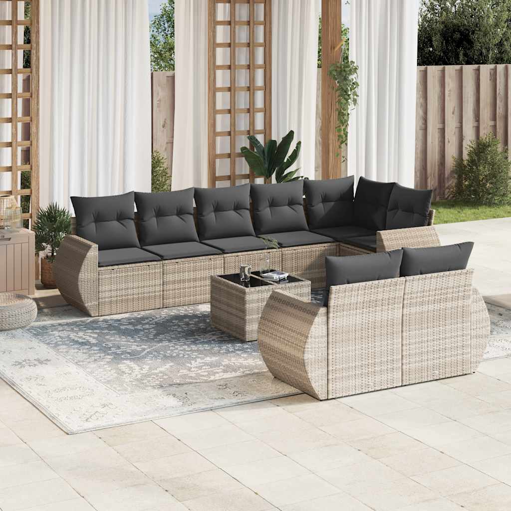 8-tlg. Garten-Sofagarnitur mit Kissen Schwarz Poly Rattan