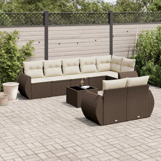 8-tlg. Garten-Sofagarnitur mit Kissen Schwarz Poly Rattan