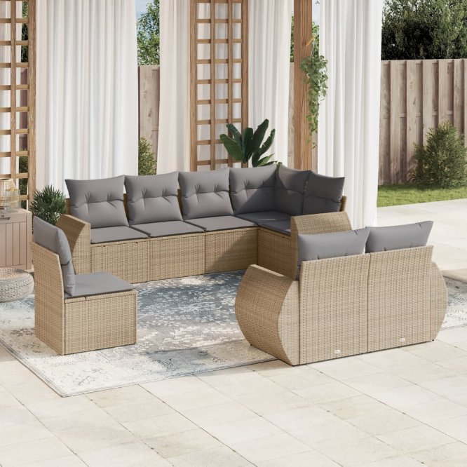 8-tlg. Garten-Sofagarnitur mit Kissen Schwarz Poly Rattan