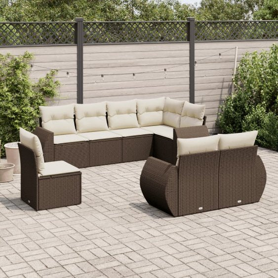 8-tlg. Garten-Sofagarnitur mit Kissen Schwarz Poly Rattan