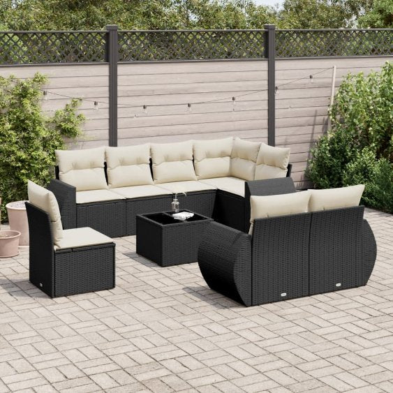 8-tlg. Garten-Sofagarnitur mit Kissen Schwarz Poly Rattan