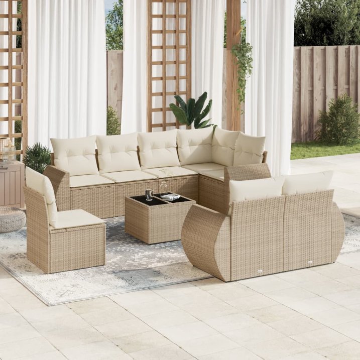 8-tlg. Garten-Sofagarnitur mit Kissen Schwarz Poly Rattan