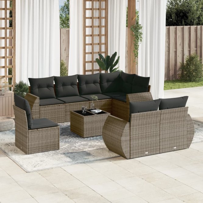 8-tlg. Garten-Sofagarnitur mit Kissen Schwarz Poly Rattan