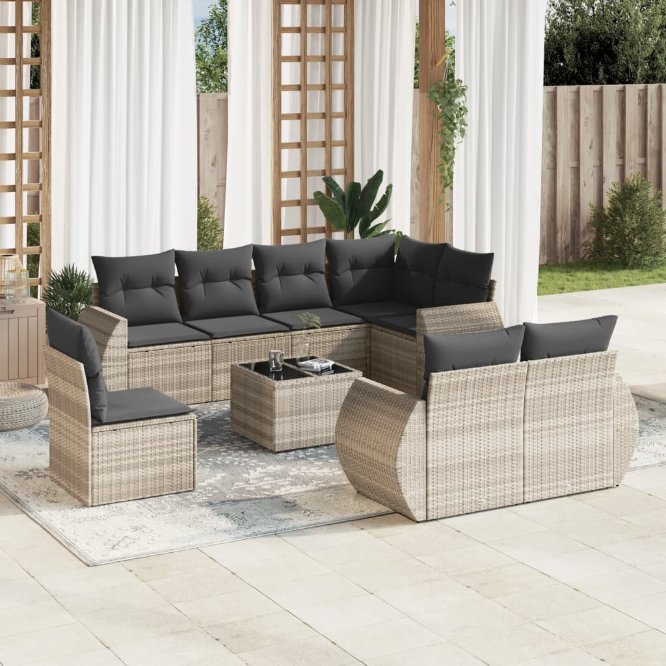 8-tlg. Garten-Sofagarnitur mit Kissen Schwarz Poly Rattan