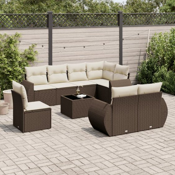 8-tlg. Garten-Sofagarnitur mit Kissen Schwarz Poly Rattan